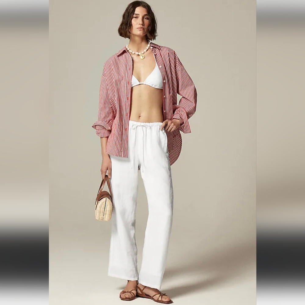 J. Crew White Women's 100% Linen Pants Resortwear Vacay Travel Summer XXL NWT